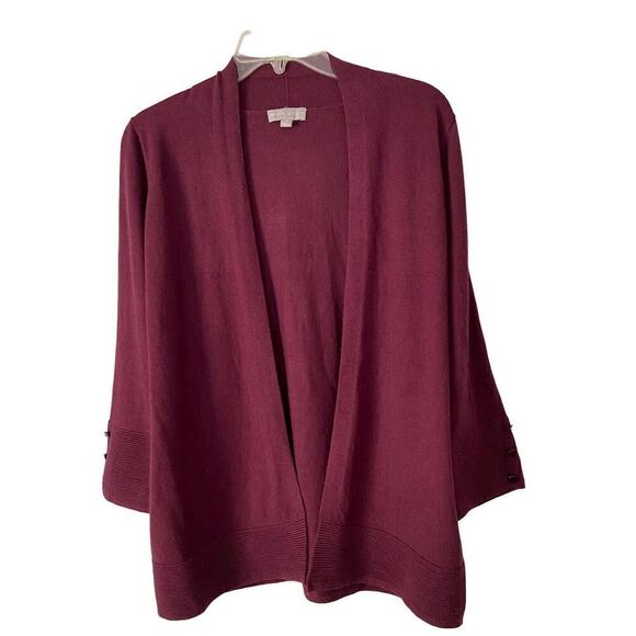 Evolution Sweaters - Evolution Open Cardigan Sweater Dark Burgundy Size S​